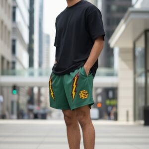 Eric Emanuel Green Athletic Shorts with Bold Design for big kids